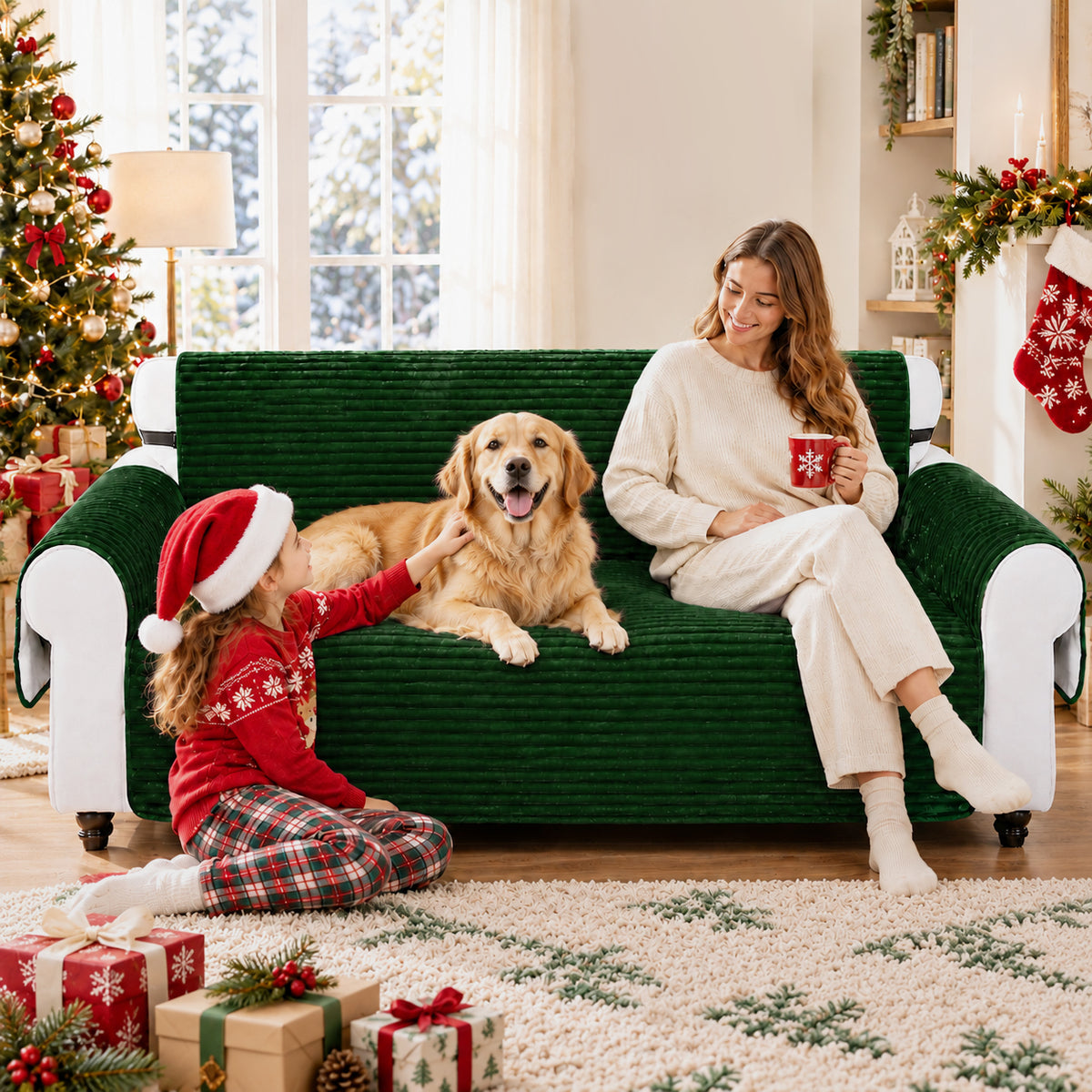Christmas Waterproof Faux Fur Pet Sofa Mat