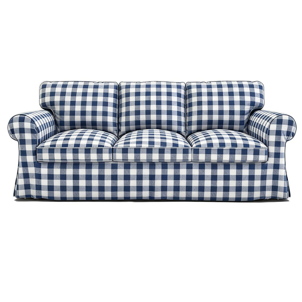EKTORP 3-seater gingham replacement sofa cover in dark blue