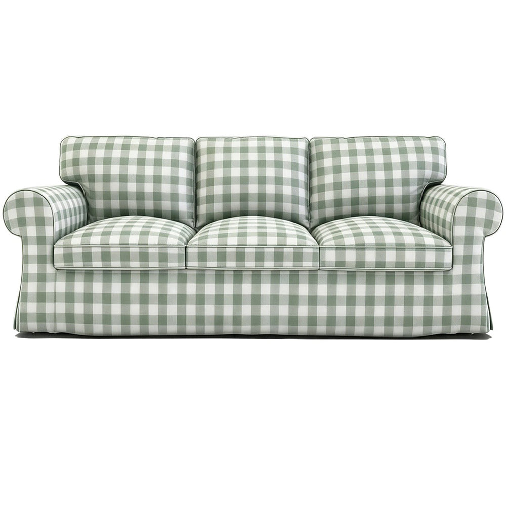 EKTORP 3-seater gingham replacement sofa cover in green