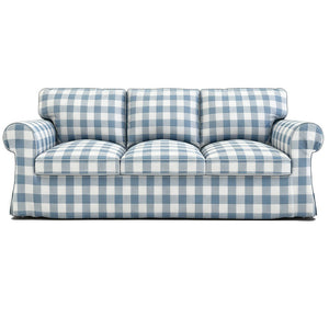 EKTORP 3-seater gingham replacement sofa cover in light blue