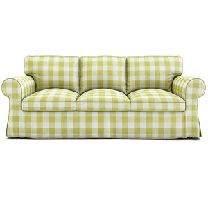 EKTORP 3-seater gingham replacement sofa cover in yellow