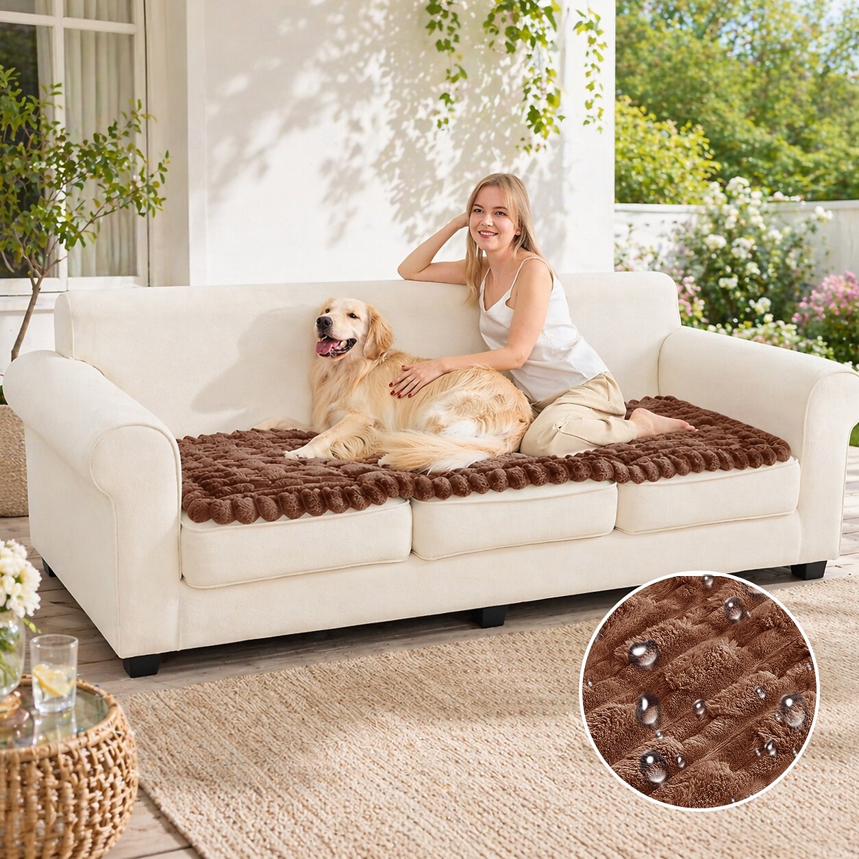 Waterproof Couch Cover for Dogs, Non-Slip Plush Sofa Protector, Fits 1/2/3/4 Seater Couch, Machine Washable, Pet-Friendly Furniture Cover