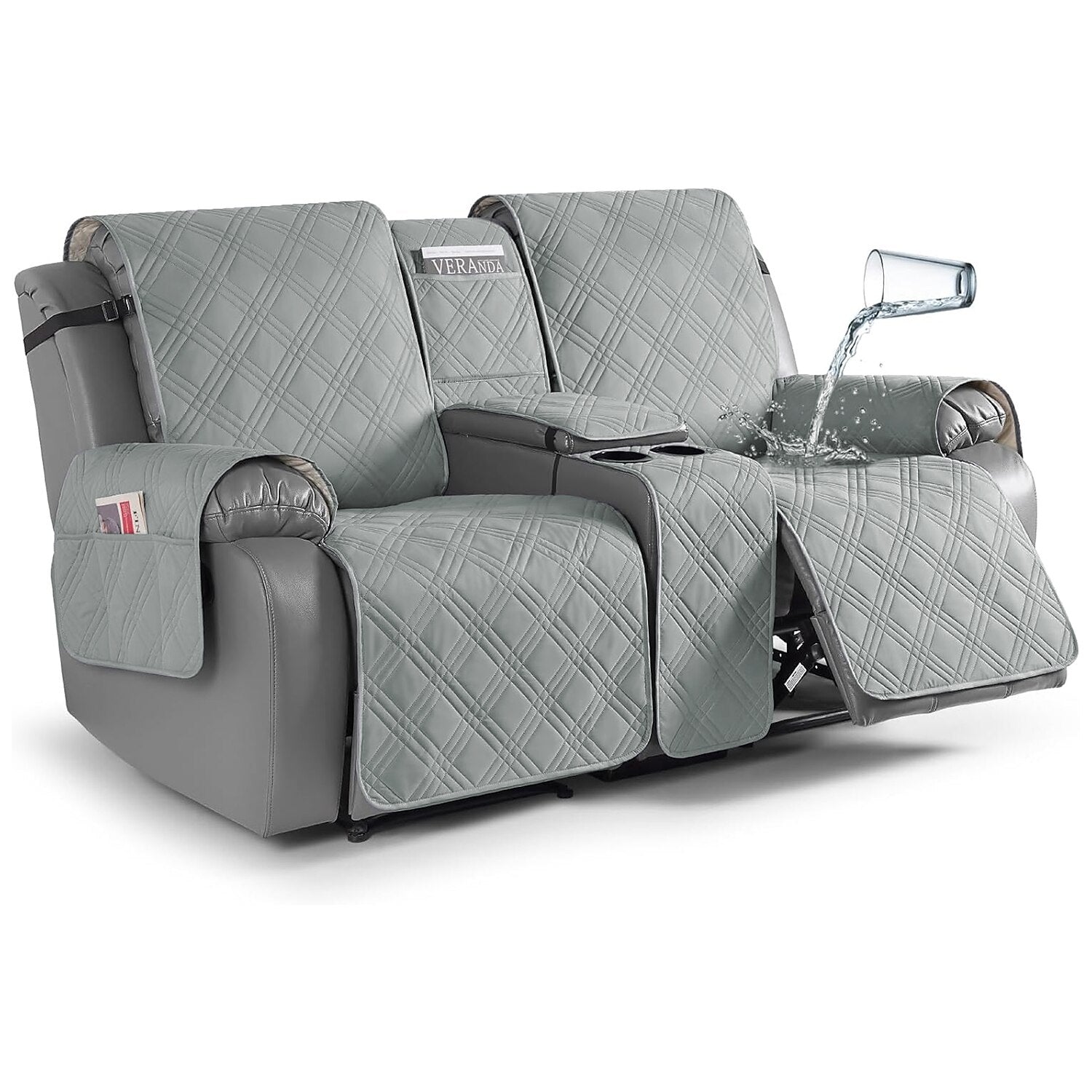 100% Waterproof Quilted Reclining Loveseat Cover - Light Gray