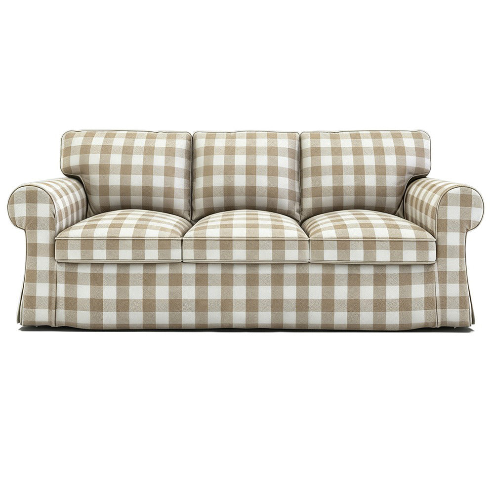 EKTORP 3-seater gingham replacement sofa cover in brown