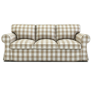 EKTORP 3-seater gingham replacement sofa cover in brown