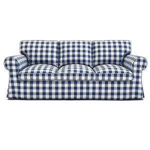 EKTORP 3-seater gingham replacement sofa cover in dark blue