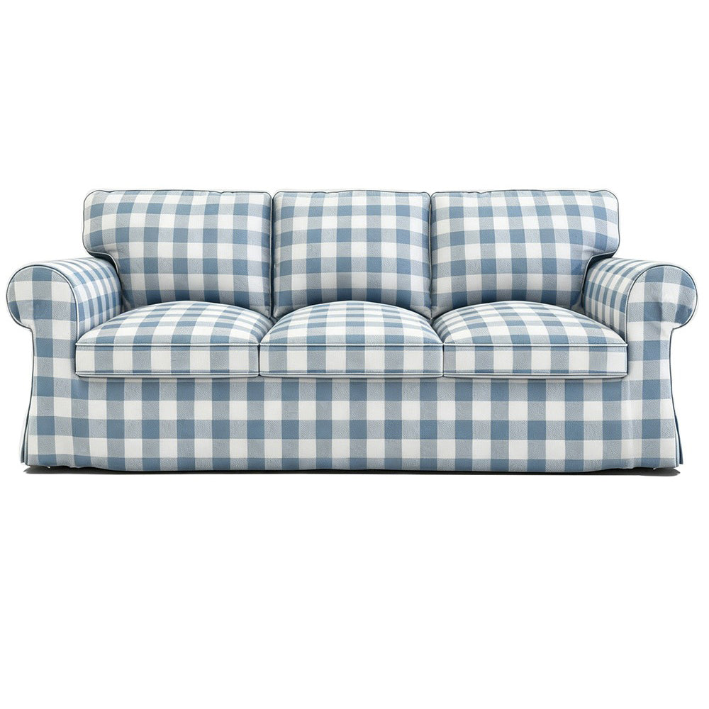 EKTORP 3-seater gingham replacement sofa cover in light blue