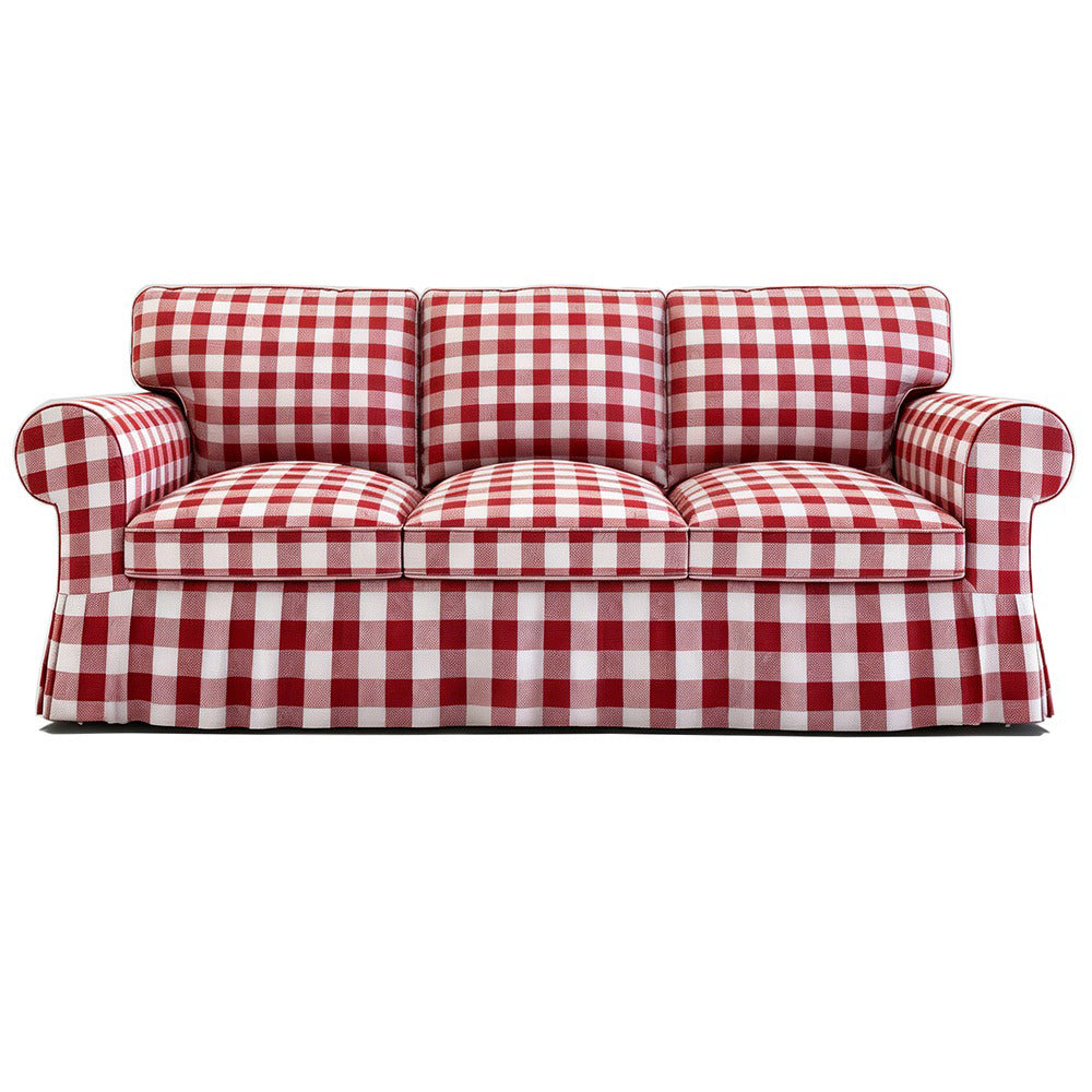 EKTORP 3-seater gingham replacement sofa cover in red