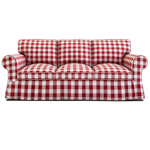EKTORP 3-seater gingham replacement sofa cover in red