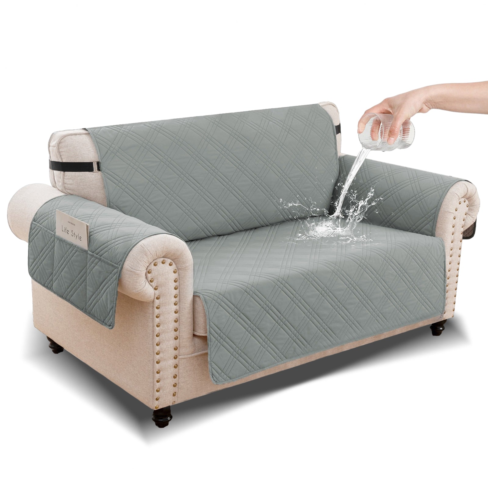 100% Waterproof Quilted Loveseat Cover - Light Gray