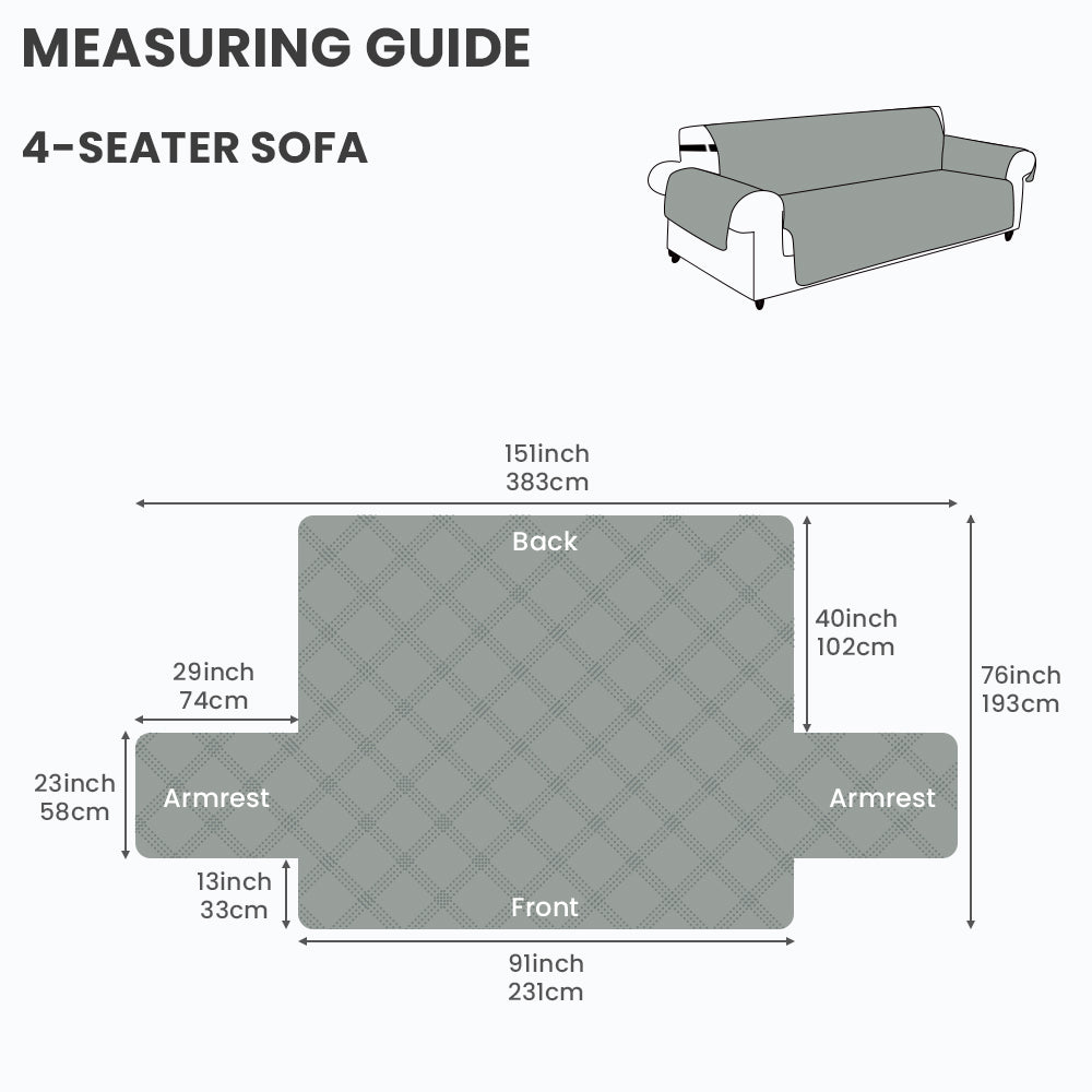 100% Waterproof Quilted 4-Seater Sofa Cover