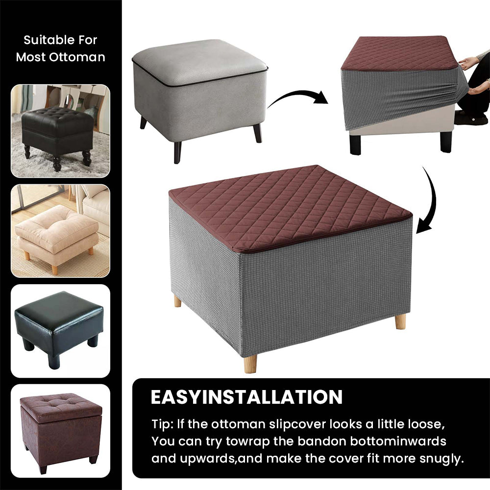 100% Waterproof Quilted Square Ottoman Cover