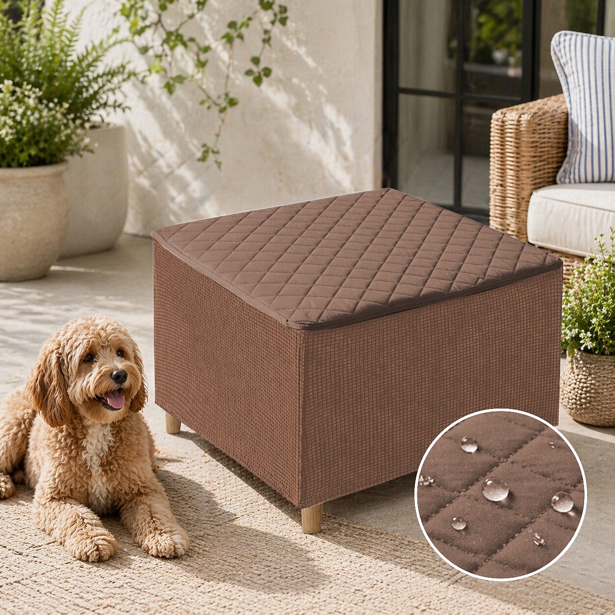 Ottoman Cover Square,100% Waterproof Square Ottoman Covers Thick Slipcover for Living Room,Washable Storage Footstool Furniture Protector for Dogs,Pets